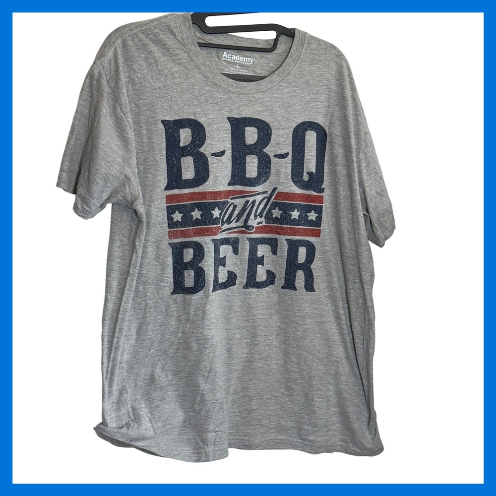 Academy Sports BBQ and Beer Graphic Tee Gray Mens Large Short Sleeve T-Shirt